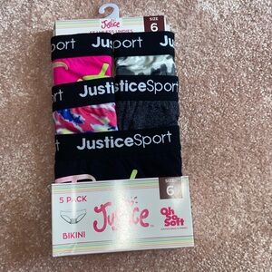 Justice Sport Five Pack of Bikini Underwear Oh So Soft Size 6 New